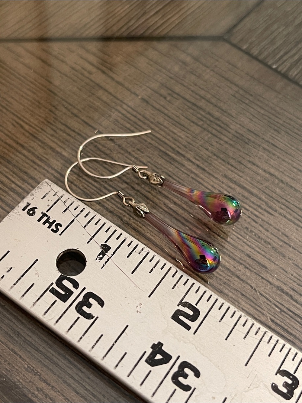 FENTON Carnival Art Glass Tear Drop Earrings Iridescent .925 Sterling Wire NWT - Picture 6 of 16